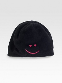 A cozy knit topper featuring an embroidered smiley face.Wool/Rayon/Nylon/CashmereOne size fits mostDry cleanImported