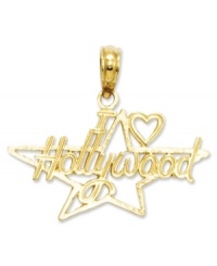 The perfect charm for the aspiring actress. This I heart Hollywood charm features an intricate, cut-out design and star shape. Crafted in 14k gold. Chain not included. Approximate length: 8/10 inch. Approximate width: 7/10 inch. The perfect charm for the aspiring actress. This I heart Hollywood charm features an intricate, cut-out design and star shape. Crafted in 14k gold. Chain not included. Approximate length: 8/10 inch. Approximate width: 7/10 inch.