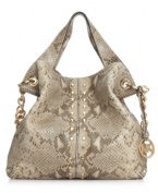 Skin is in. Keep your look sleek and sexy with this python-embossed leather lovely from MICHAEL Michael Kors. Embellished with gleaming stud accents, chain-link detailing and signature hardware, it's the ultimate urban-cool accessory.