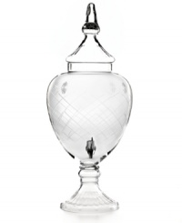 Bring new elegance to buffets with this star-etched drink dispenser from Home Essentials. A tall lid echoes the fluted base while a silvertone spigot keeps punch, sangria and iced tea flowing. Great for holiday parties and mealtime entertaining. Bring new elegance to buffets with this star-etched drink dispenser from Home Essentials. A tall lid echoes the fluted base while a silvertone spigot keeps punch, sangria and iced tea flowing. Great for holiday parties and mealtime entertaining.