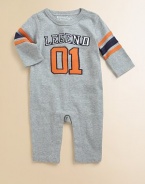 A charming romper with a football motif in cozy cotton for your little all star.CrewneckLong sleevesShoulder snapsBottom snapsCottonMachine washImported Please note: Number of snaps may vary depending on size ordered. 