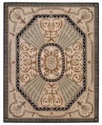 Step into royalty. Inspired by 18th Century French carpets, this bold area rug mimics the designs once found in the royal courts of Europe. Delicate accents of hand-carving highlight the design for a rare, refined texture. Hand-tufted of extraordinarily dense wool pile. Step into royalty. Inspired by 18th Century French carpets, this bold area rug mimics the designs once found in the royal courts of Europe. Delicate accents of hand-carving highlight the design for a rare, refined texture. Hand-tufted of extraordinarily dense wool pile.