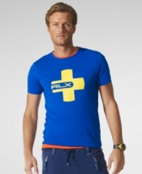 Designed for a sporty two-toned look from soft, lightweight cotton jersey, an athletic crewneck T-shirt is channels modern style with a bold graphic element. Designed for a sporty two-toned look from soft, lightweight cotton jersey, an athletic crewneck T-shirt is channels modern style with a bold graphic element.