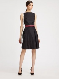 A throwback look that celebrates the retro charm of fit-and-flare silhouettes, updated in a modern tech nylon with vibrant contrast belt.BoatneckSleevelessTop-fit bodicePleated A-line skirtSlash pocketsV-backCenter back zipperAbout 23 from natural waistPolyamideDry cleanMade in USA of Italian fabricModel shown is 5'9½ (176cm) wearing US size 4. A throwback look that celebrates the retro charm of fit-and-flare silhouettes, updated in a modern tech nylon with vibrant contrast belt.BoatneckSleevelessTop-fit bodicePleated A-line skirtSlash pocketsV-backCenter back zipperAbout 23 from natural waistPolyamideDry cleanMade in USA of Italian fabricModel shown is 5'9½ (176cm) wearing US size 4.