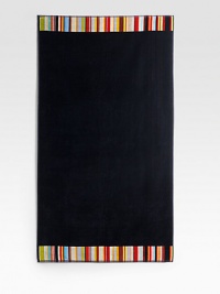 A melange of signature stripes trim an oversized beach towel woven in looped cotton for plush comfort and superior durability. 79 X 40 Cotton Machine wash Imported A melange of signature stripes trim an oversized beach towel woven in looped cotton for plush comfort and superior durability. 79 X 40 Cotton Machine wash Imported