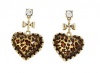 Betsey Johnson Earrings, Gold-Tone Leopard Heart Drop Earrings