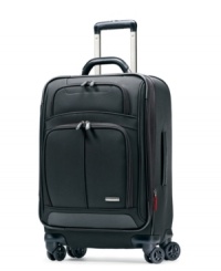 A distinguished bag that knows (and conquers) business matters. Clean, modern lines mix with traditional styling to bring a lasting rugged durability to each and every trip. Smooth-rolling spinner wheels keep up even around the trickiest travel obstacles, while an expanding main compartment, which includes a removable wet pocket, offers incredible flexibility to packing. 10-year warranty. A distinguished bag that knows (and conquers) business matters. Clean, modern lines mix with traditional styling to bring a lasting rugged durability to each and every trip. Smooth-rolling spinner wheels keep up even around the trickiest travel obstacles, while an expanding main compartment, which includes a removable wet pocket, offers incredible flexibility to packing. 10-year warranty.