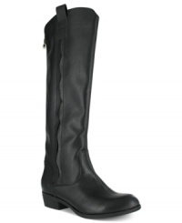 Sophisticated excellence. The Calvary tall shaft boots by Mia feature a round closed-toe with a zipper that stretches up the back of the shaft. Sophisticated excellence. The Calvary tall shaft boots by Mia feature a round closed-toe with a zipper that stretches up the back of the shaft.