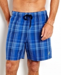 Don't let your beach style get washed out. These plaid trunks from Nautica are a fresh look for summer. Don't let your beach style get washed out. These plaid trunks from Nautica are a fresh look for summer.