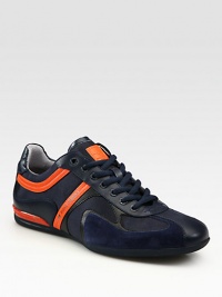 Sport around town in style in this vibrant, yet versatile lace-up in a comfortable trio of leather, suede and nylon finished with side logo detail.Leather/polyamide upperPadded insoleRubber soleImported Sport around town in style in this vibrant, yet versatile lace-up in a comfortable trio of leather, suede and nylon finished with side logo detail.Leather/polyamide upperPadded insoleRubber soleImported