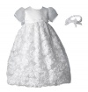 Lauren Madison baby girl Christening Baptism Special occasion Newborn Floral Design Long dress gown , White, 0-3 Months