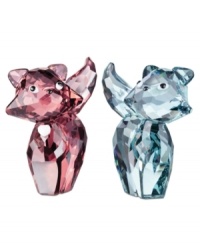 French feline figurines in rose and sapphire crystal are a charming gift for cat-friendly couples. Marie dons a heart necklace. Both kitties wear a curious expression. French feline figurines in rose and sapphire crystal are a charming gift for cat-friendly couples. Marie dons a heart necklace. Both kitties wear a curious expression.