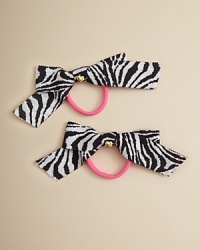 This wildly cute hair accessory features a ziger bow with a heart charm and a hot pink elastic. This wildly cute hair accessory features a ziger bow with a heart charm and a hot pink elastic.