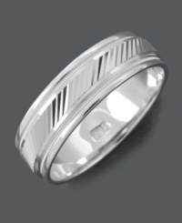 Set your look off with sharp style. This modern men's ring features a chic, angular cut in a 14k white gold band. Sizes 6-13. Set your look off with sharp style. This modern men's ring features a chic, angular cut in a 14k white gold band. Sizes 6-13.