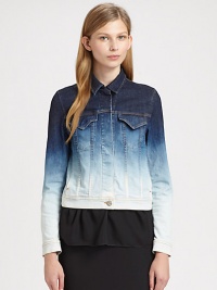 A gradient wash adds a cool ombré effect to this classic denim jacket. Point collarHidden button frontFront flap pocketsLong sleeves with buttoned cuffsButtoned hemAbout 19 from shoulder to hemCottonDry cleanImportedSIZE & FITModel shown is 5'10 (177cm) wearing US size 4. A gradient wash adds a cool ombré effect to this classic denim jacket. Point collarHidden button frontFront flap pocketsLong sleeves with buttoned cuffsButtoned hemAbout 19 from shoulder to hemCottonDry cleanImportedSIZE & FITModel shown is 5'10 (177cm) wearing US size 4.