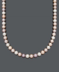 Pair your ensemble with pristine pearls. Belle de Mer's cultured freshwater pearls (8-1/2-9-1/2 mm) come in a variety of pastel colors all in a delicate row. Set in 14k gold. Approximate length: 18 inches. Pair your ensemble with pristine pearls. Belle de Mer's cultured freshwater pearls (8-1/2-9-1/2 mm) come in a variety of pastel colors all in a delicate row. Set in 14k gold. Approximate length: 18 inches.