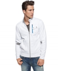 With moto-inspired details, this lightweight track jacket from INC has plenty of urban style for your layered look. With moto-inspired details, this lightweight track jacket from INC has plenty of urban style for your layered look.
