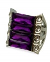 Capture the mood with this amethyst-hued ring from GUESS. Baguette-cut glass crystals are surrounded by clear pave accents for alluring style. Crafted in hematite tone mixed metal. Size 8.