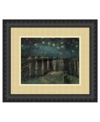 Quintessential Van Gogh, Starlight Over the Rhone is the artist's evening view of Arles, France. Rich blues are punctuated with golden stars and lights framing the riverbank. An antique black frame complements dark corners of the night sky. Quintessential Van Gogh, Starlight Over the Rhone is the artist's evening view of Arles, France. Rich blues are punctuated with golden stars and lights framing the riverbank. An antique black frame complements dark corners of the night sky.