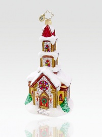 In stunning mouthblown European glass, this snow-capped cathedral ornament packs elegant pastoral charm.Mouthblown, handpainted glass 5½ high Made in Poland In stunning mouthblown European glass, this snow-capped cathedral ornament packs elegant pastoral charm.Mouthblown, handpainted glass 5½ high Made in Poland