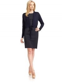 THE LOOKOpen front with knit detailTie waistBanded cuffs and hemTHE FITAbout 19 from shoulder to hemTHE MATERIALVirgin woolCARE & ORIGINDry cleanImportedModel shown is 5'10 (177cm) wearing US size Small. THE LOOKOpen front with knit detailTie waistBanded cuffs and hemTHE FITAbout 19 from shoulder to hemTHE MATERIALVirgin woolCARE & ORIGINDry cleanImportedModel shown is 5'10 (177cm) wearing US size Small.