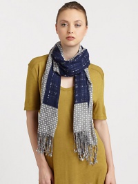 This silk and wool blend features two contrasting, yet complimentary prints. 50% silk/50% woolAbout 80 X 28Dry cleanli> Imported This silk and wool blend features two contrasting, yet complimentary prints. 50% silk/50% woolAbout 80 X 28Dry cleanli> Imported