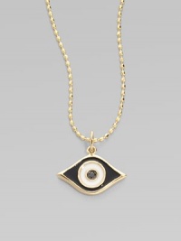 This protective evil eye, strung from a 14k yellow gold chain, is richly punctuated by a black diamond. Diamond, 0.2 tcw Enamel 14k yellow gold Chain length, about 16 Pendant width, about ½ Claw clasp Made in USA This protective evil eye, strung from a 14k yellow gold chain, is richly punctuated by a black diamond. Diamond, 0.2 tcw Enamel 14k yellow gold Chain length, about 16 Pendant width, about ½ Claw clasp Made in USA