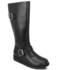 Ready for style. With hip buckle detailing and a minimalist design, these K-I-T boots from Nina will give her a style that makes a statement. Ready for style. With hip buckle detailing and a minimalist design, these K-I-T boots from Nina will give her a style that makes a statement.