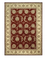 Expand beyond the standard borders of the room-size rectangle with the Nourison 2000 area rug collection. Boasting chic sophistication through shimmering silk highlights and classic design, this rug features a regal ground of deepest burgundy with a tapestry-like pattern of flowers and cream border. Crafted of pure New Zealand wool. Expand beyond the standard borders of the room-size rectangle with the Nourison 2000 area rug collection. Boasting chic sophistication through shimmering silk highlights and classic design, this rug features a regal ground of deepest burgundy with a tapestry-like pattern of flowers and cream border. Crafted of pure New Zealand wool.