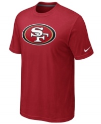 Go big! Display your love for the San Francisco 49ers loud and proud in this oversized-logo t-shirt from Nike. Go big! Display your love for the San Francisco 49ers loud and proud in this oversized-logo t-shirt from Nike.