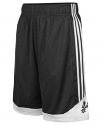 Get a step up on your competition and channel your favorite NBA basketball team with these San Antonio Spurs shorts from adidas. Get a step up on your competition and channel your favorite NBA basketball team with these San Antonio Spurs shorts from adidas.