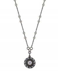 You'll come full circle in 2028's stylish round pendant necklace. Bedecked with aurora borealis crystals, it's set in hematite tone mixed metal. Approximate length: 16 inches + 2-inch extender. Approximate drop: 1 inch. You'll come full circle in 2028's stylish round pendant necklace. Bedecked with aurora borealis crystals, it's set in hematite tone mixed metal. Approximate length: 16 inches + 2-inch extender. Approximate drop: 1 inch.