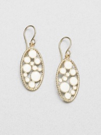 From the Bollicine Collection. A intricately detailed 18k gold drop design accented with brilliant diamonds and glossy enamel. 18k goldDiamonds, .07 tcwEnamelDrop, about 1Hook backMade in Italy From the Bollicine Collection. A intricately detailed 18k gold drop design accented with brilliant diamonds and glossy enamel. 18k goldDiamonds, .07 tcwEnamelDrop, about 1Hook backMade in Italy