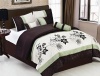 7 Piece QUEEN SAGE GREEN/BEIGE/BROWN Pin Tuck Bed in a Bag Flock Comforter Set