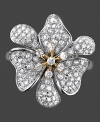 Enjoy life's happy moments with this inspiring flower ring featuring round-cut diamond (3/4 ct. t.w.) set in white and yellow 14k gold. Enjoy life's happy moments with this inspiring flower ring featuring round-cut diamond (3/4 ct. t.w.) set in white and yellow 14k gold.