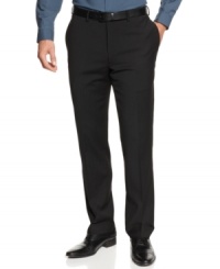 With a slim fit and a touch of stretch, these wool blend Calvin Klein pants are ready to go wherever the day takes you. With a slim fit and a touch of stretch, these wool blend Calvin Klein pants are ready to go wherever the day takes you.