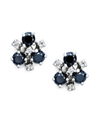 Dynamic groups. These cluster earrings, set in 14k white gold, feature brilliant-cut black diamonds (9/10 ct. t.w.) and white diamonds (1/10 ct. t.w.) for an elegant statement. Approximate diameter: 9 mm. Dynamic groups. These cluster earrings, set in 14k white gold, feature brilliant-cut black diamonds (9/10 ct. t.w.) and white diamonds (1/10 ct. t.w.) for an elegant statement. Approximate diameter: 9 mm.