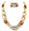 (Gold Coral) Beautiful Multi Chain Necklace Set Acrylic Beads with Matching Earrings, Spring, Summer, Fashion