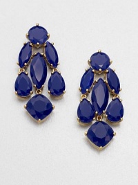 Faceted stones in a variety of shapes in an elegant cascade design. ResinGoldtoneDrop, about 2.25Post backImported Faceted stones in a variety of shapes in an elegant cascade design. ResinGoldtoneDrop, about 2.25Post backImported
