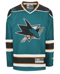 With authentic styling, this San Jose Sharks NHL premier jersey is the next best thing to on-the-ice action. With authentic styling, this San Jose Sharks NHL premier jersey is the next best thing to on-the-ice action.