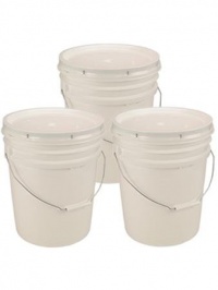 5 Gallon White Bucket & Lid - Set of 3 - Durable 90 Mil All Purpose Pail - Food Grade - BPA Free Plastic -