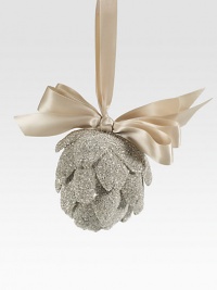 A glittery ornament for the discerning collector, carefully handcrafted in Tuscan artichoke-shaped glass glitter with a satiny ribbon loop. Ribbon loop Glass glitter 5H X 5 diam. Handmade in USA A glittery ornament for the discerning collector, carefully handcrafted in Tuscan artichoke-shaped glass glitter with a satiny ribbon loop. Ribbon loop Glass glitter 5H X 5 diam. Handmade in USA