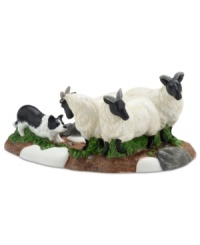 A trusty Border Collie rounds up the sheep; a perfect figurine to coordinate with any country building from the Dickens' Village from Department 56. Crafted of hand-painted porcelain. A trusty Border Collie rounds up the sheep; a perfect figurine to coordinate with any country building from the Dickens' Village from Department 56. Crafted of hand-painted porcelain.