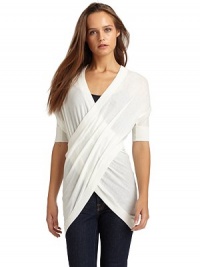 THE LOOKRibbed knit trimMock wrap frontTHE FITAbout 32 from shoulder to hemTHE MATERIALCotton/tencel/silkCARE & ORIGINDry cleanImportedModel shown is 5'11 (180cm) wearing US size Small. THE LOOKRibbed knit trimMock wrap frontTHE FITAbout 32 from shoulder to hemTHE MATERIALCotton/tencel/silkCARE & ORIGINDry cleanImportedModel shown is 5'11 (180cm) wearing US size Small.
