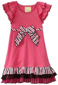 Dollie & Me Girls 2-6X For Sweetheart Rose Ruffle Dress With Bow, White/Pink/Black, 4 Dollie & Me Girls 2-6X For Sweetheart Rose Ruffle Dress With Bow, White/Pink/Black, 4