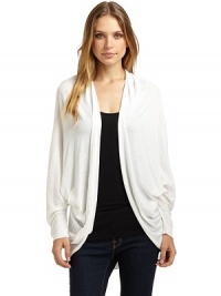 THE LOOKOpen frontDolman sleeves with banded cuffsTHE FITAbout 37 from shoulder to hemTHE MATERIAL60% viscose/40% cottonCARE & ORIGINHand washImportedModel shown is 5'9 (175cm) wearing US size Petite/Small. THE LOOKOpen frontDolman sleeves with banded cuffsTHE FITAbout 37 from shoulder to hemTHE MATERIAL60% viscose/40% cottonCARE & ORIGINHand washImportedModel shown is 5'9 (175cm) wearing US size Petite/Small.