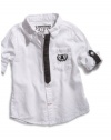 GUESS Kids Boys baby boy long-sleeve solid shirt with mock tie (12-24m), WHITE (12M)