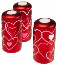 DII Red Hearts Pillar Tealight Holder, Ceramic, Large, Set of 3 DII Red Hearts Pillar Tealight Holder, Ceramic, Large, Set of 3