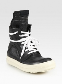 Lace-up leather high top design has a side zipper, unexpected wrap-around laces and subtle perforations at the toe. Rubber platform, 1 (25mm)Leather upperSide zipperLeather liningRubber solePadded insoleMade in ItalyOUR FIT MODEL RECOMMENDS ordering one half size up as this style runs small. Lace-up leather high top design has a side zipper, unexpected wrap-around laces and subtle perforations at the toe. Rubber platform, 1 (25mm)Leather upperSide zipperLeather liningRubber solePadded insoleMade in ItalyOUR FIT MODEL RECOMMENDS ordering one half size up as this style runs small.