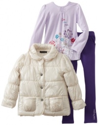 Calvin Klein Girls 2-6X Puffy Jacket With Tee And Jean, Purple, 6 Calvin Klein Girls 2-6X Puffy Jacket With Tee And Jean, Purple, 6